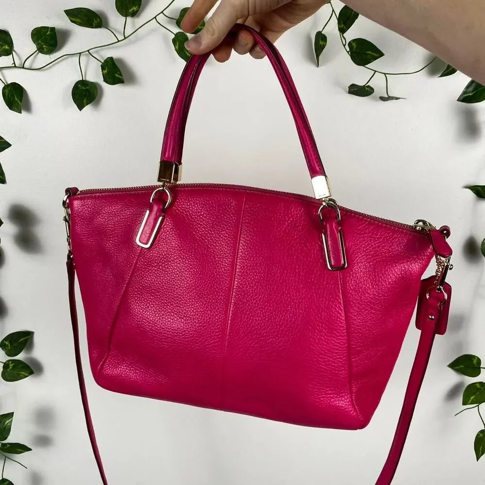 Coach Small Kelsey Satchel Pebble leather pink ruby gold hardware fuchsia 2015 h